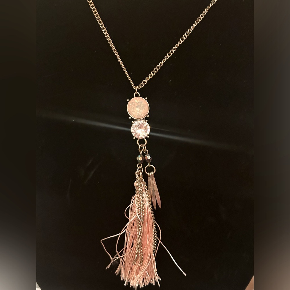 Boho Gold and Pink Tassel Necklace